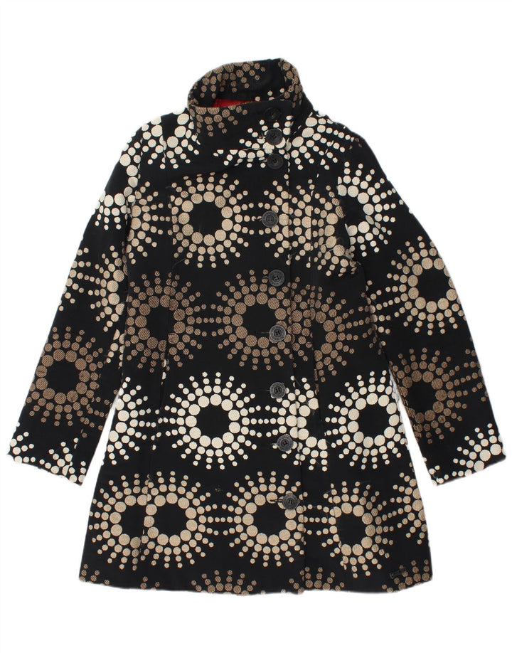 Desigual Womens Overcoat EU 42 Large Black Floral Acrylic