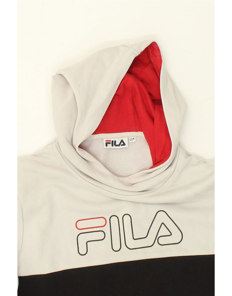 FILA Boys Graphic Hoodie Jumper 11-12 Years Black Colourblock Cotton Vintage Fila and Second-Hand Fila from Messina Hembry 