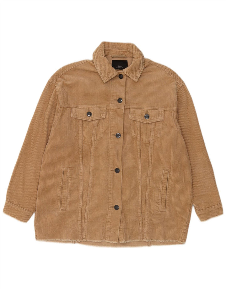 Zara Womens Oversized Corduroy Jacket UK 10 Small Brown Cotton