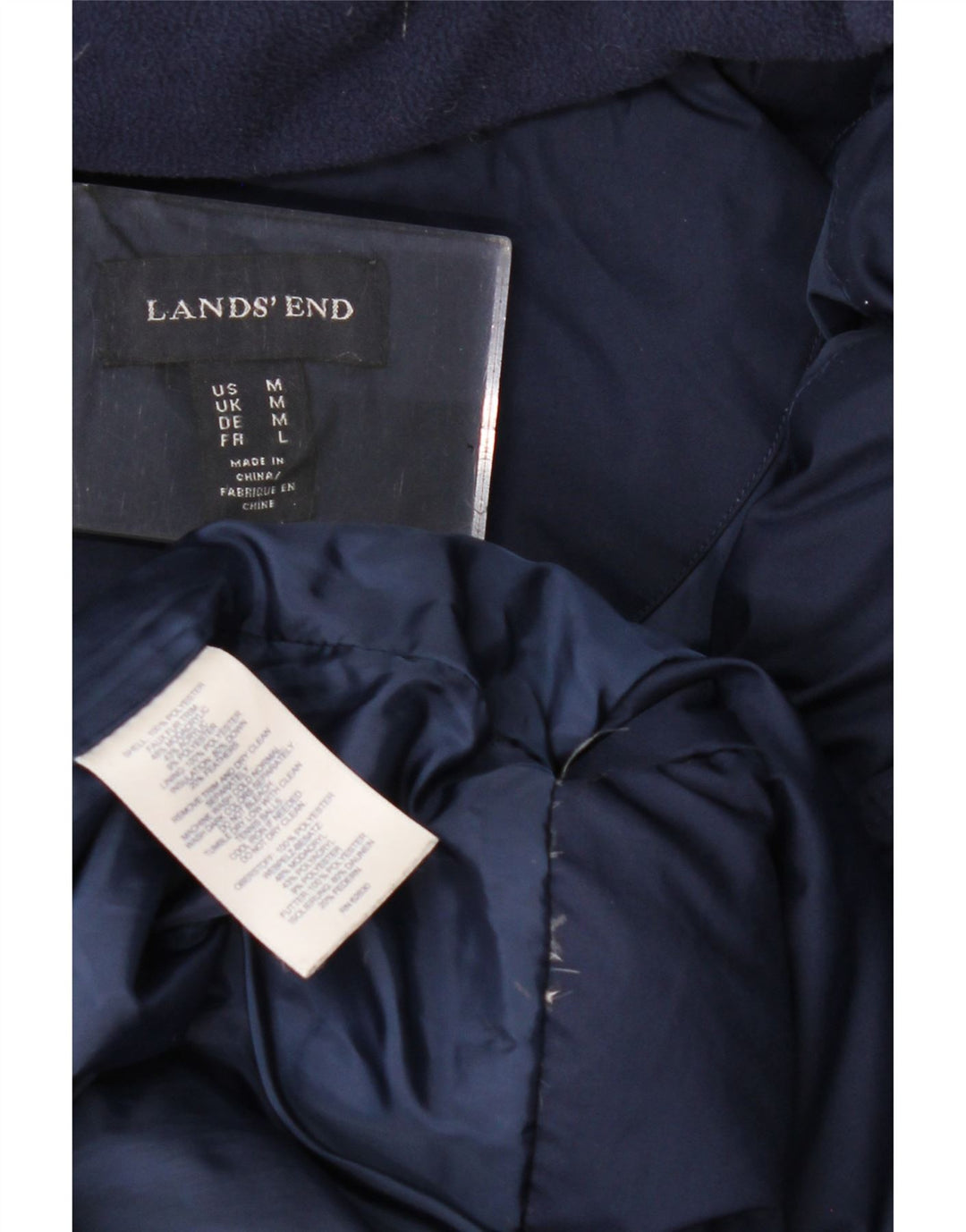 Lands End Womens Hooded Padded Coat UK 14 Medium Navy Blue Polyester