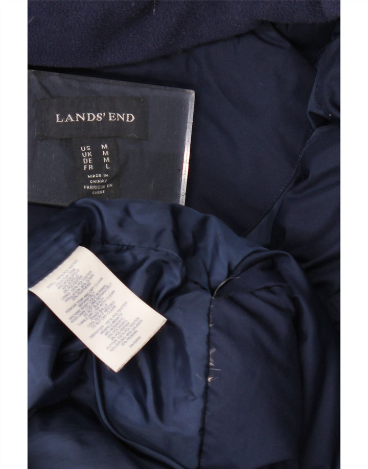 Lands End Womens Hooded Padded Coat UK 14 Medium Navy Blue Polyester