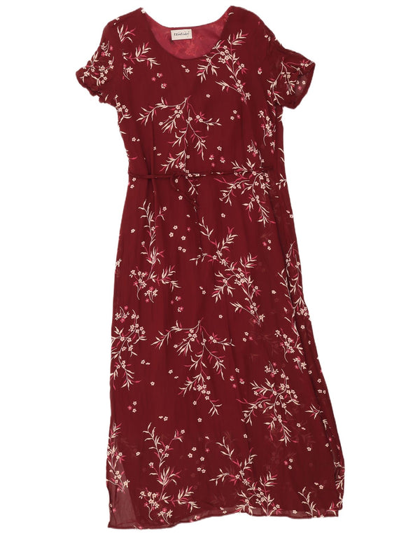 Vintage Womens Maxi Dress UK 16 Large Burgundy Floral