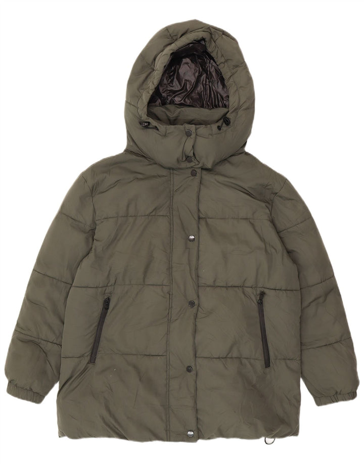 Zara Womens Hooded Oversized Padded Jacket UK 14 Medium Green Polyester