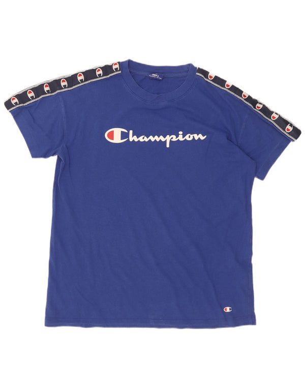 Champion Mens Graphic T-Shirt Top Small Blue Colourblock Cotton