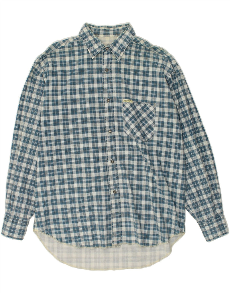 REPLAY Mens Shirt Large Blue Check Cotton | Vintage Replay | Thrift | Second-Hand Replay | Used Clothing | Messina Hembry 