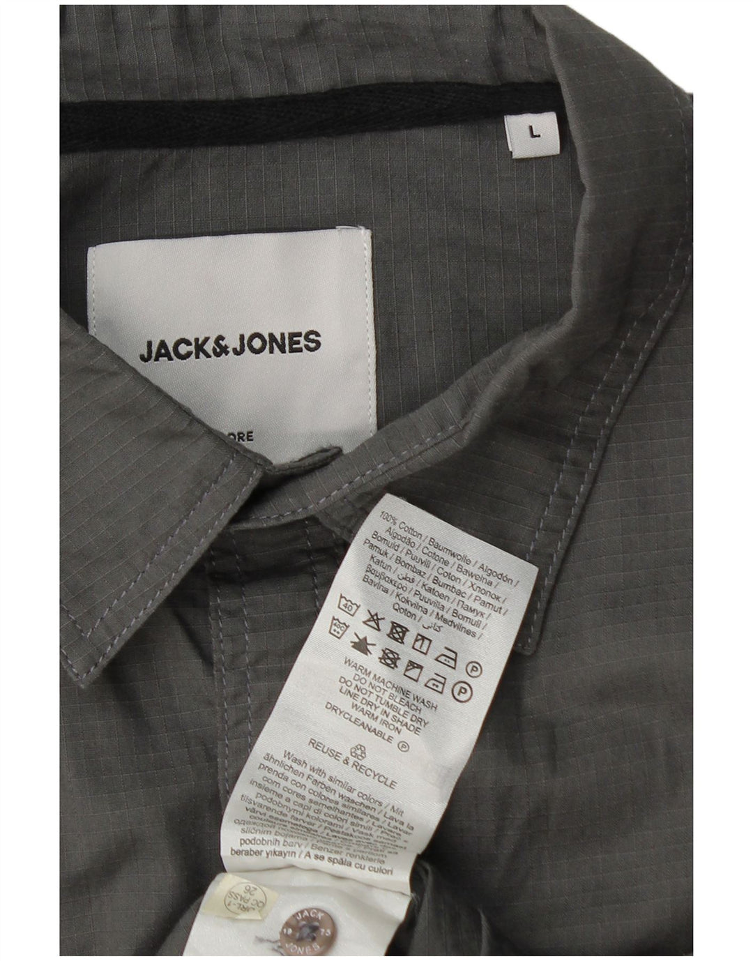 Jack & Jones Mens Short Sleeve Shirt Large Grey Cotton
