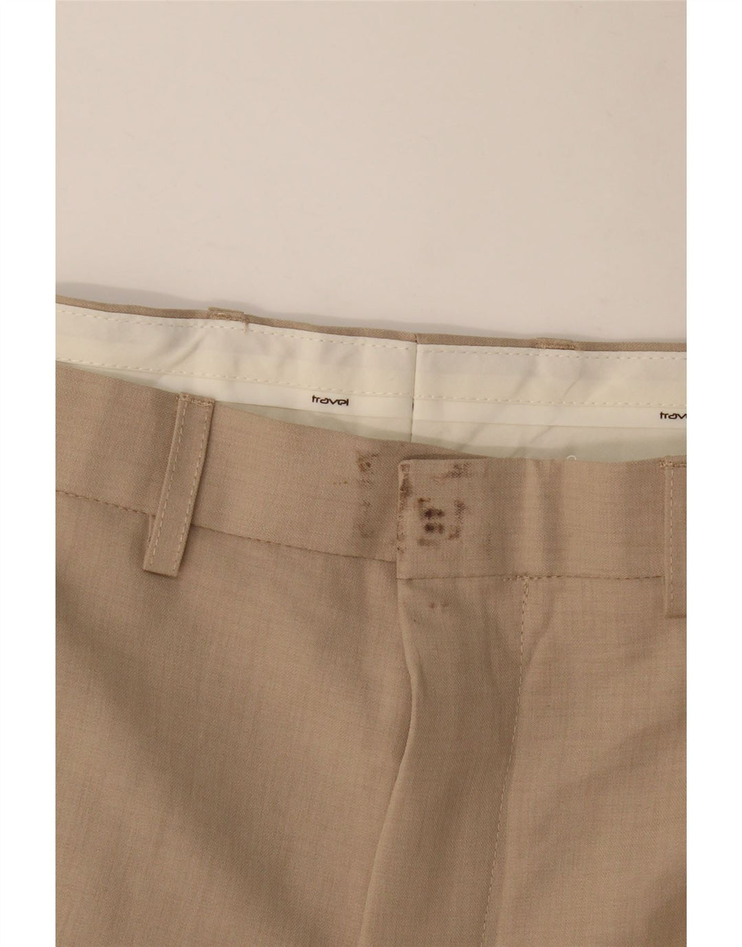 MARKS & SPENCER Mens Straight Chino Trousers W42 L31 Beige Polyester