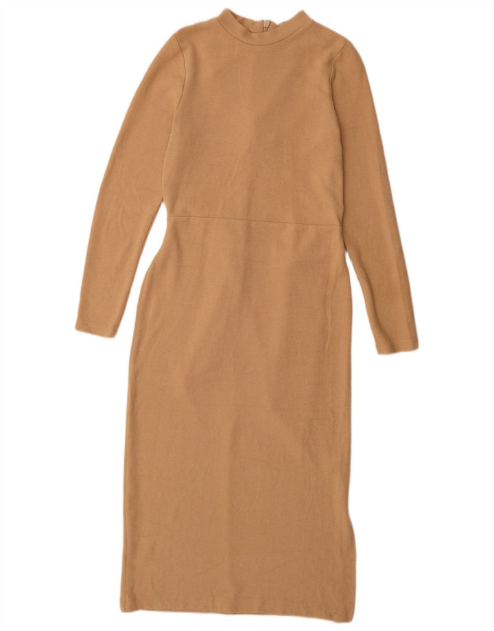 Marks & Spencer Womens Long Sleeve Jumper Dress UK 8 Small Beige Polyester