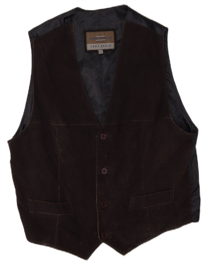 James Dillon Mens Suede Waistcoat Large Brown Leather