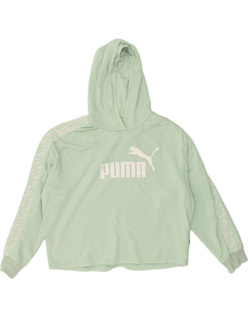 PUMA Womens Graphic Hoodie Jumper UK 18 XL Green Cotton | Vintage Puma | Thrift | Second-Hand Puma | Used Clothing | Messina Hembry 