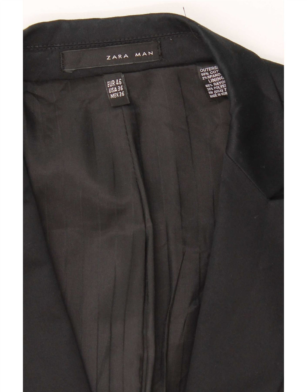 Zara Mens 1 Button Blazer Jacket EU 46 Small Black Cotton