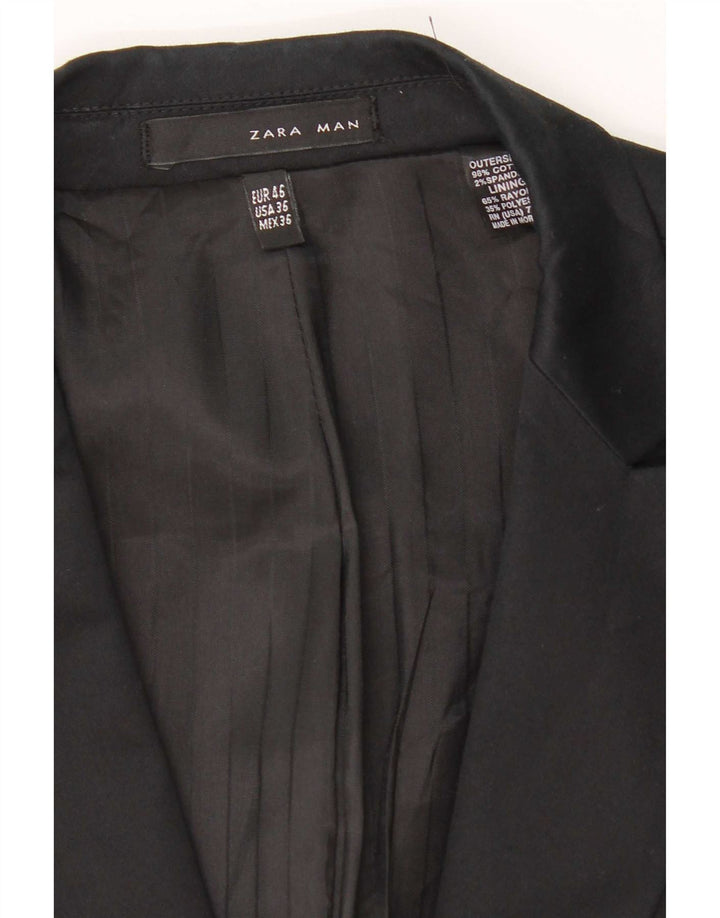 Zara Mens 1 Button Blazer Jacket EU 46 Small Black Cotton