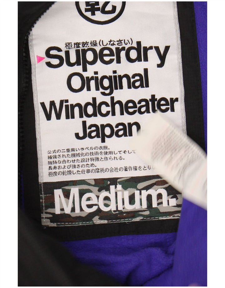 SUPERDRY Womens Windcheater Graphic Windbreaker Jacket UK 14 Medium Black