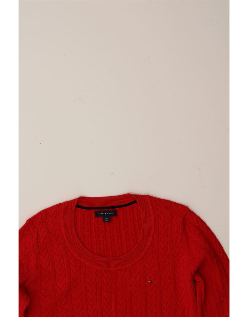 TOMMY HILFIGER Womens Crew Neck Jumper Sweater UK 10 Small Red Cotton Vintage Tommy Hilfiger and Second-Hand Tommy Hilfiger from Messina Hembry 