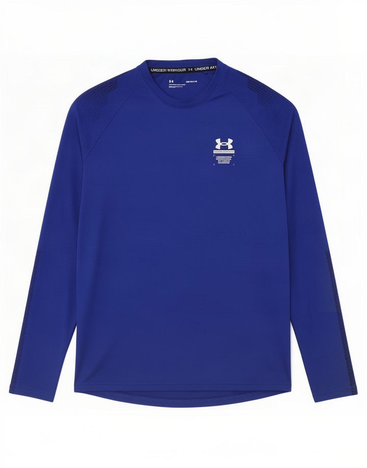 Under Armour Mens Top Long Sleeve Medium Blue Spotted Polyester