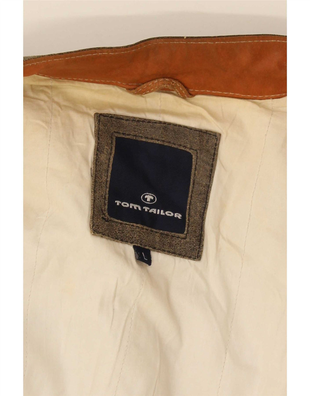 Tom Tailor Mens Leather Jacket UK 40 Large Grey Colourblock