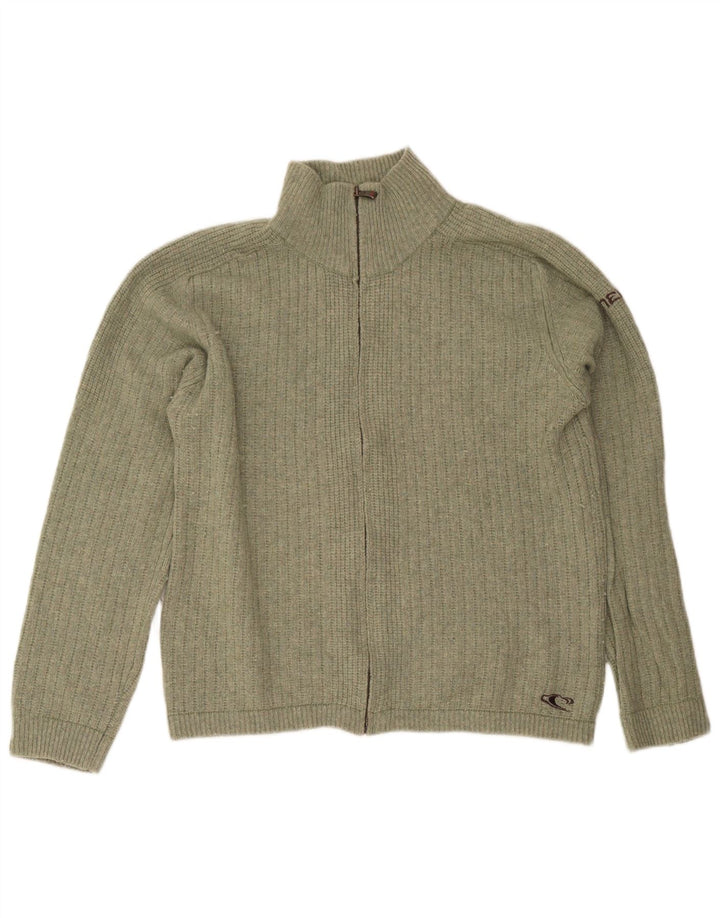 O'Neill Mens Full Zip Cardigan Sweater Large Khaki Wool