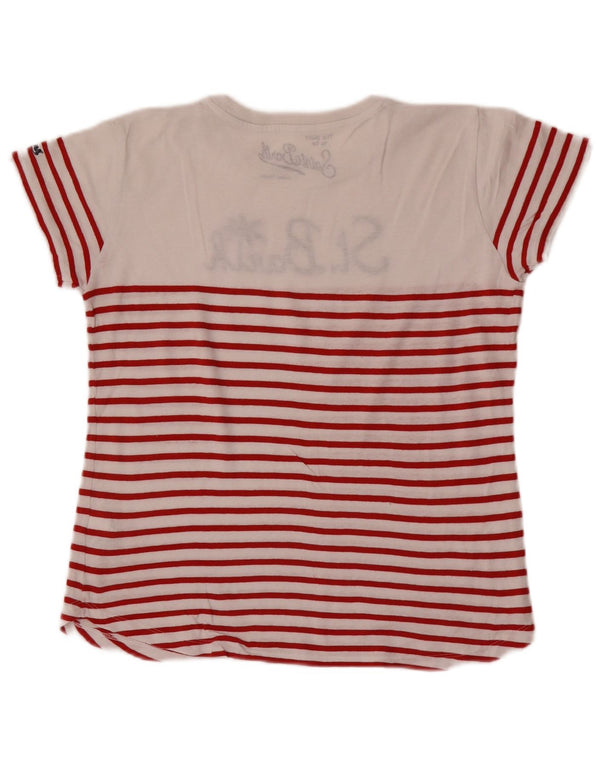 Saint Barth Womens Graphic T-Shirt Top UK 10 Small White Striped Cotton