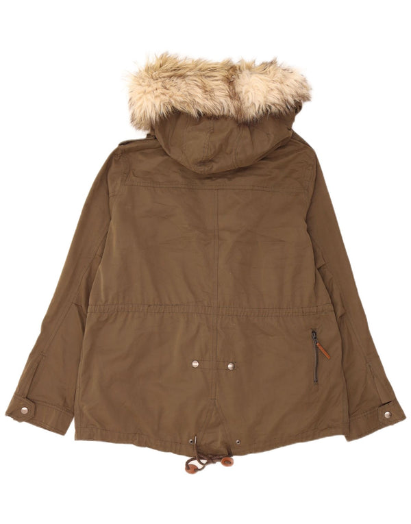 Zara Womens Hooded Windbreaker Jacket UK 16 Large Khaki