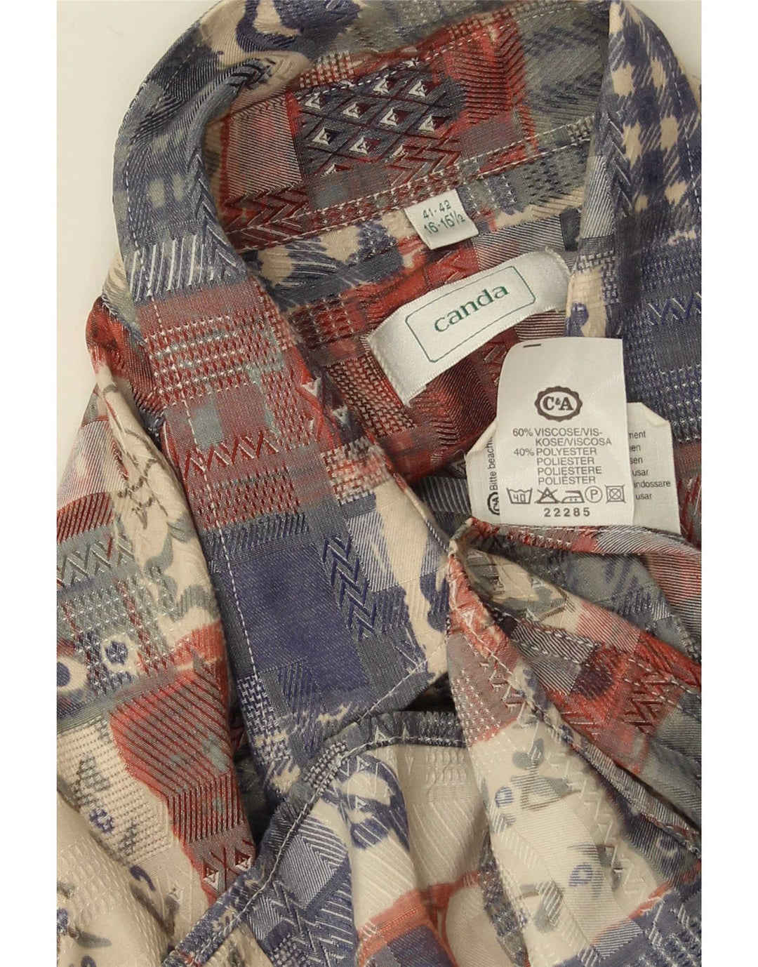 Canda Mens Shirt Size 41/42 16 1/2 Large Multicoloured Patchwork Viscose