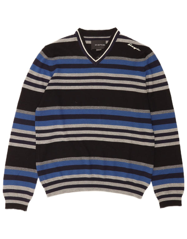 Energie Mens V-Neck Jumper Sweater Medium Multicoloured Striped