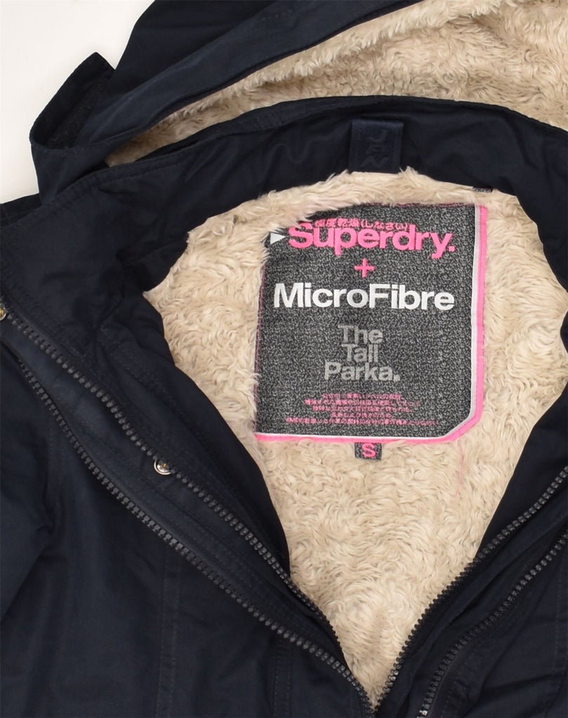 SUPERDRY Womens Hooded Parka Jacket UK 10 Small Navy Blue Polyester | Vintage Superdry | Thrift | Second-Hand Superdry | Used Clothing | Messina Hembry 