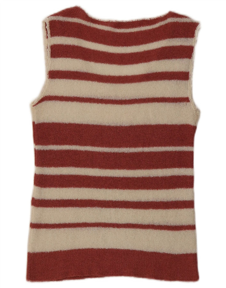 Vintage Womens Vest Tank Top UK 0 2XS Maroon Striped
