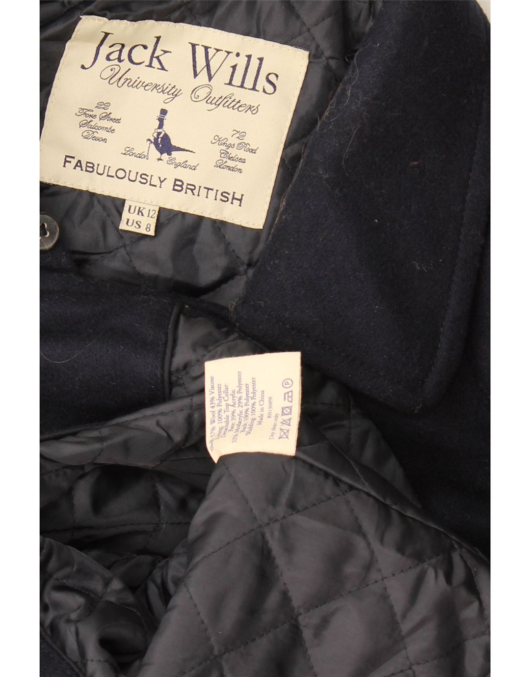 Jack Wills Womens Pea Coat UK 12 Medium Navy Blue Wool
