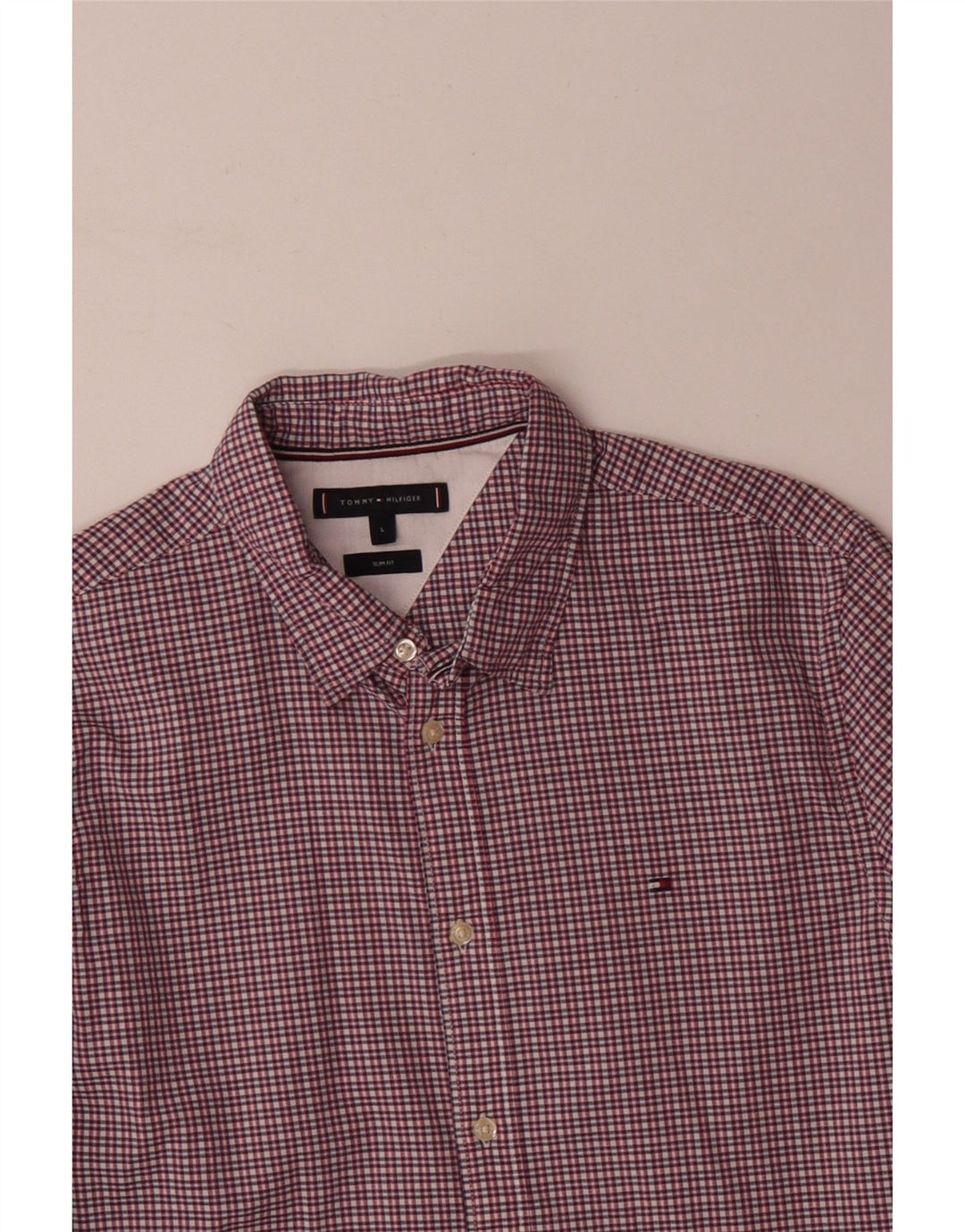 TOMMY HILFIGER Mens Slim Fit Shirt Large Pink Gingham Cotton