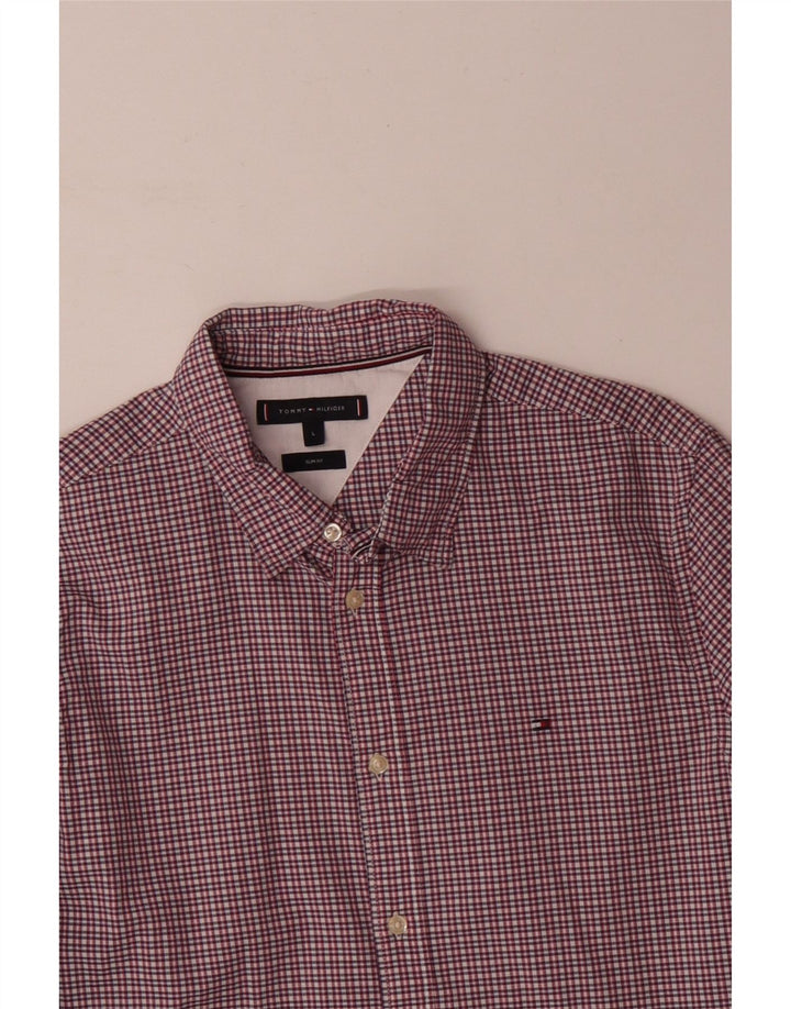 TOMMY HILFIGER Mens Slim Fit Shirt Large Pink Gingham Cotton