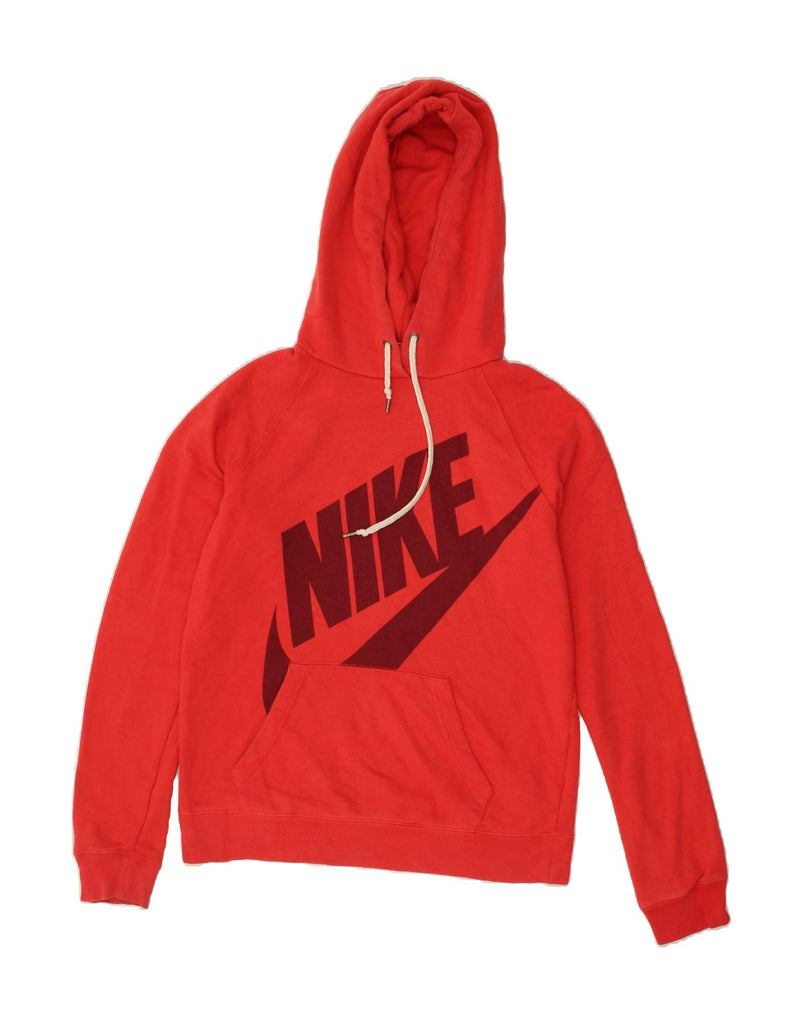 NIKE Womens Graphic Hoodie Jumper UK 10 Small Red Cotton | Vintage Nike | Thrift | Second-Hand Nike | Used Clothing | Messina Hembry 