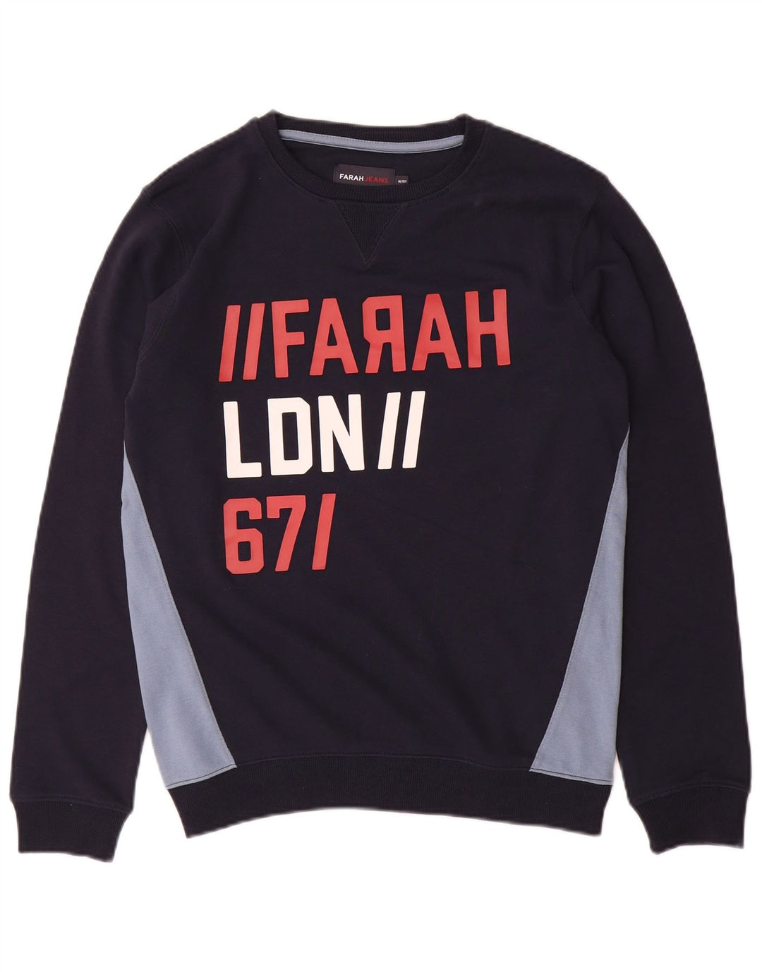 Farah Boys Graphic Sweatshirt Jumper 14-15 Years Navy Blue Colourblock