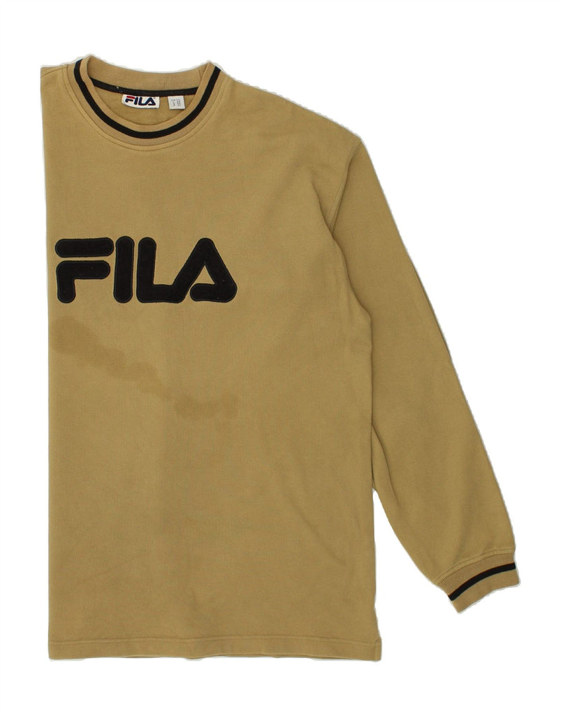 FILA Mens Graphic Sweatshirt Jumper IT 58 2XL Khaki Cotton | Vintage Fila | Thrift | Second-Hand Fila | Used Clothing | Messina Hembry 