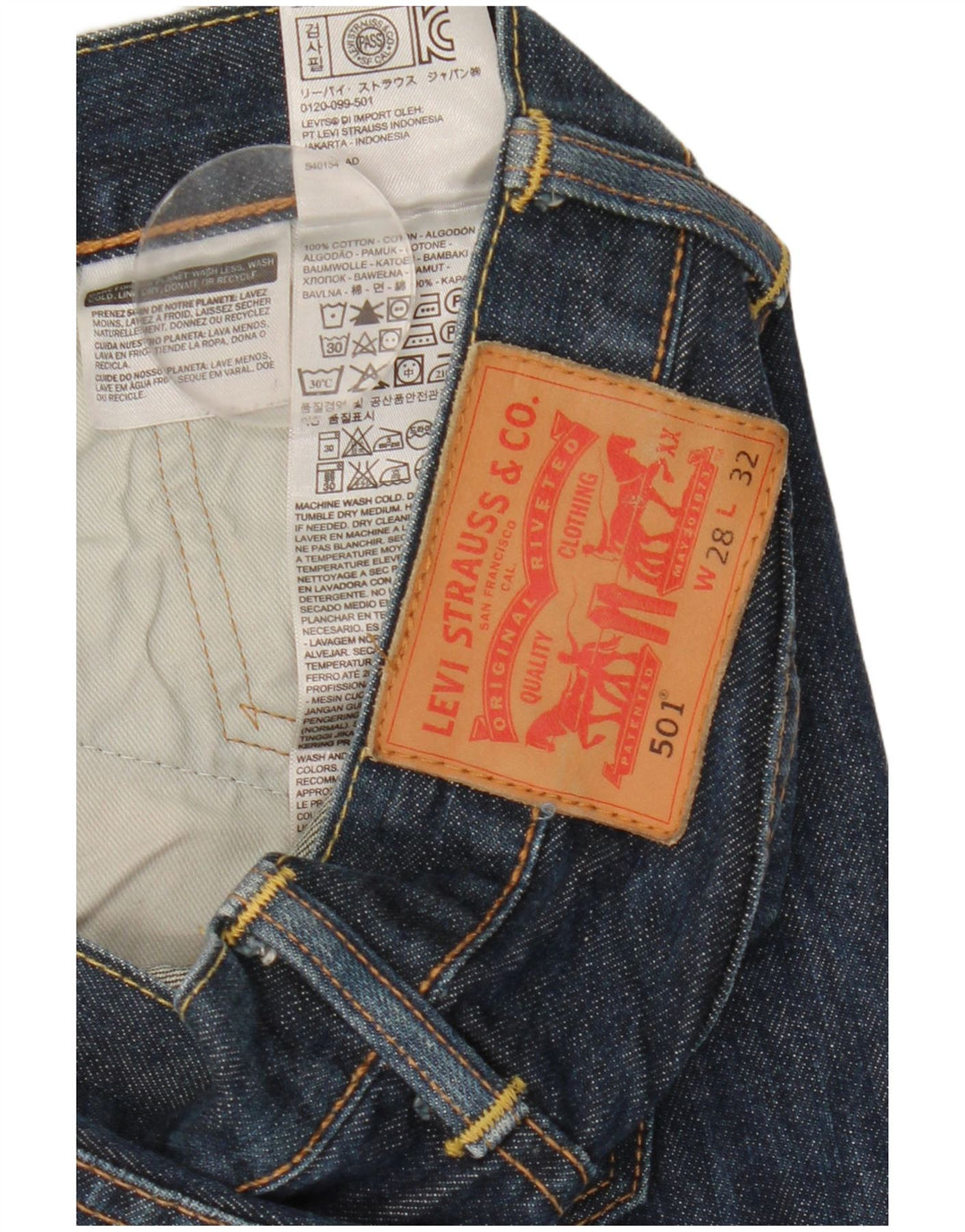Levi's Mens 501 Straight Jeans W28 L32 Blue Cotton