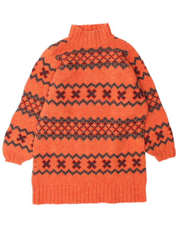 Vintage Womens Longline Turtle Neck Jumper Sweater UK 10 Small Orange