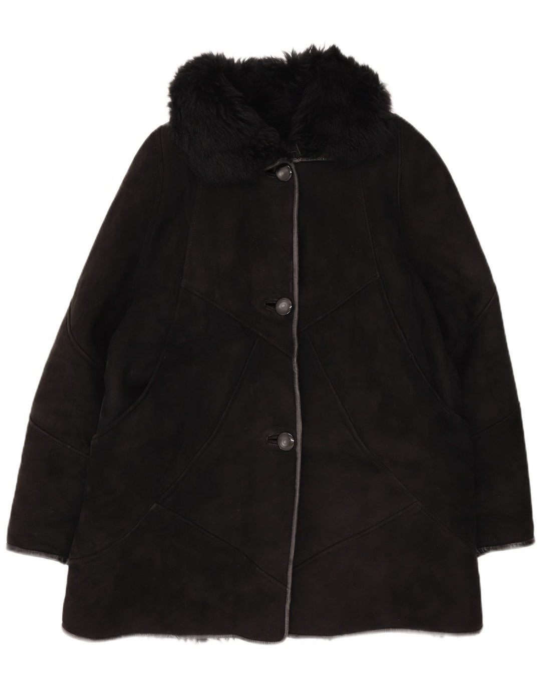 Vintage Womens Shearling Coat UK 14 Medium Black