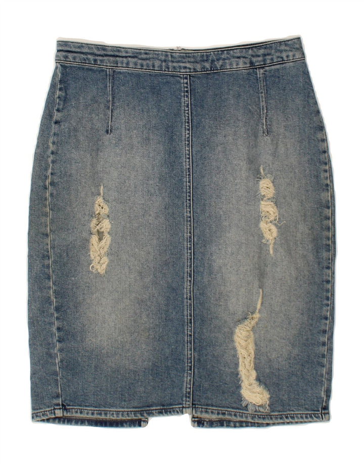 CALVIN KLEIN Womens Distressed Denim Skirt W30 Medium Blue Vintage Calvin Klein and Second-Hand Calvin Klein from Messina Hembry 
