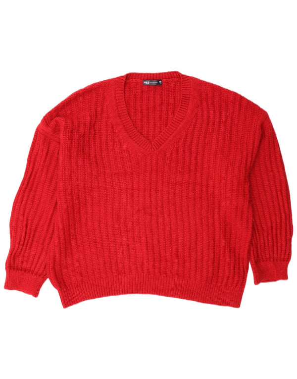 Marks & Spencer Womens Oversized V-Neck Jumper Sweater UK 16 Large Red