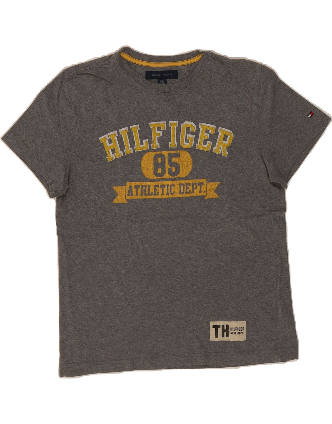 TOMMY HILFIGER Mens Graphic T-Shirt Top Small Grey Cotton Vintage Tommy Hilfiger and Second-Hand Tommy Hilfiger from Messina Hembry 