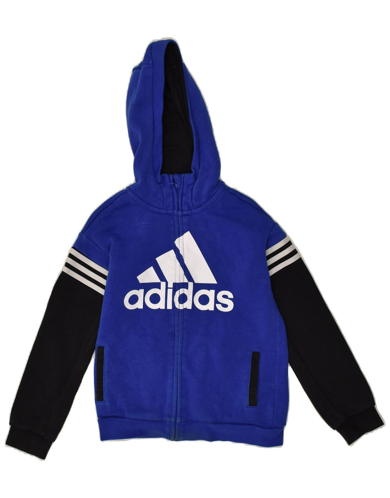 ADIDAS Boys Graphic Zip Hoodie Sweater 9-10 Years Blue Cotton | Vintage Adidas | Thrift | Second-Hand Adidas | Used Clothing | Messina Hembry 