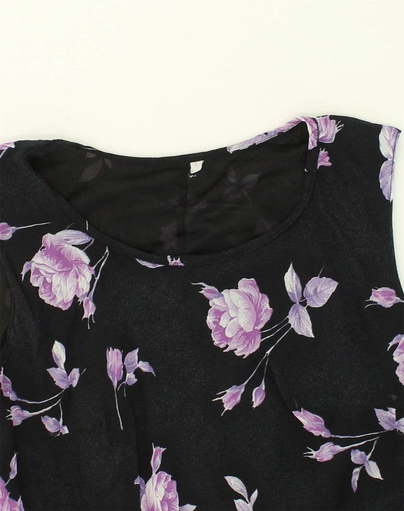 VINTAGE Womens Basic Dress UK 14 Large Black Floral Polyester | Vintage Vintage | Thrift | Second-Hand Vintage | Used Clothing | Messina Hembry 