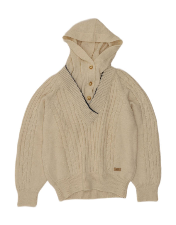 Silvy Womens Hooded Button Neck Jumper Sweater IT 46 Large White