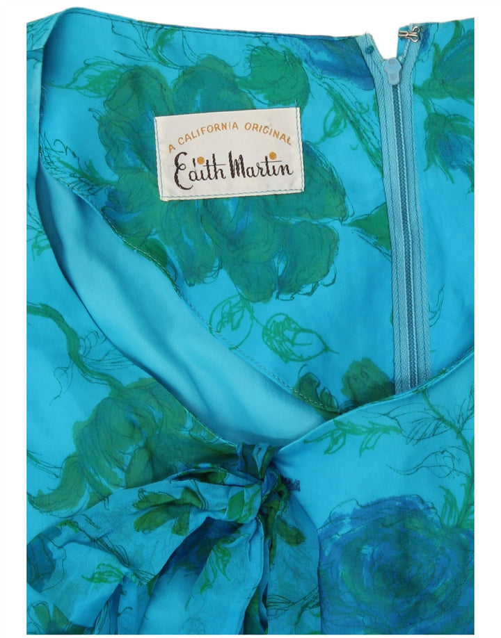 Vintage Womens 3/4 Sleeve Shift Dress UK 10 Small Blue Floral