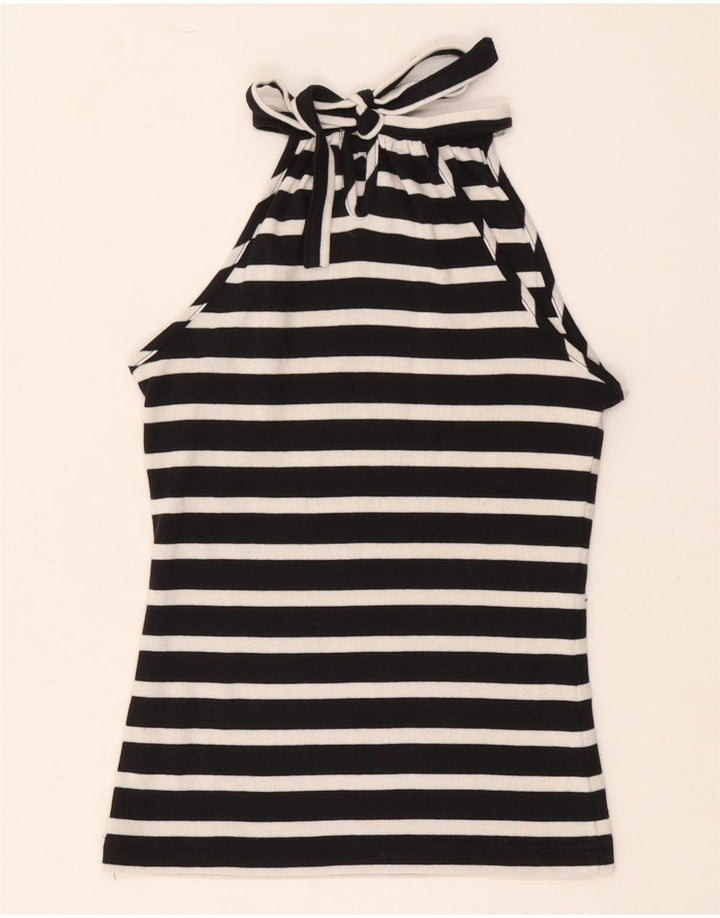 Levi's Womens Crop Halter Top UK 8 Small Black Striped Cotton