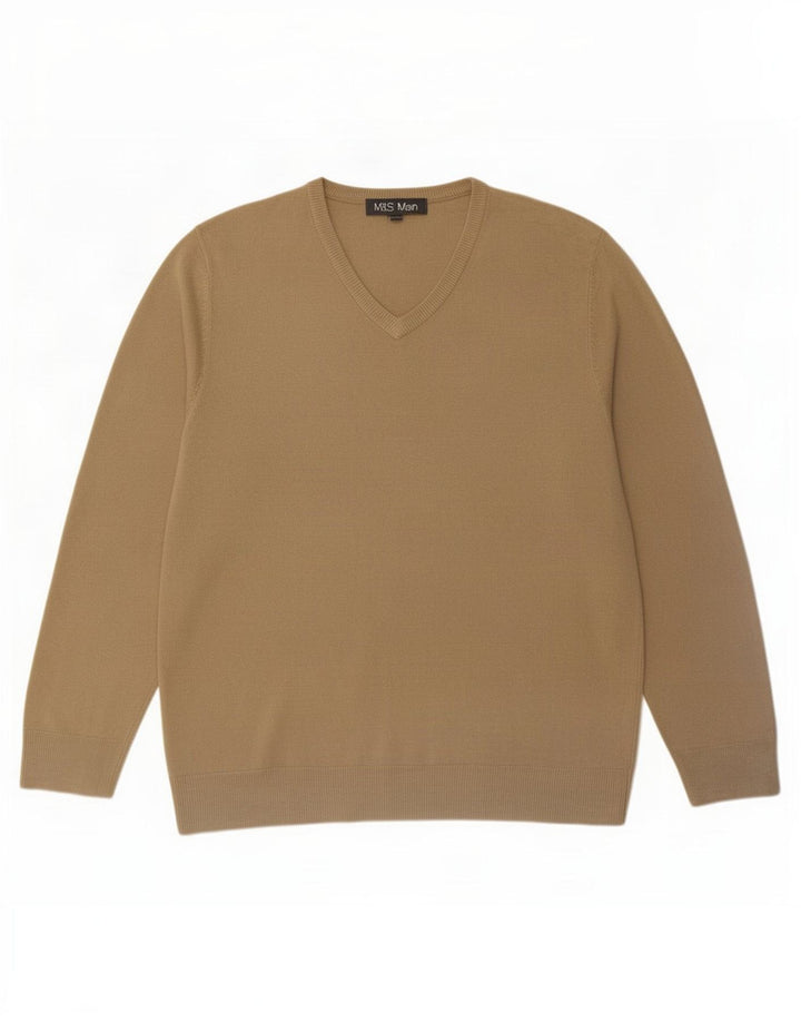 Marks & Spencer Mens V-Neck Jumper Sweater Large Beige