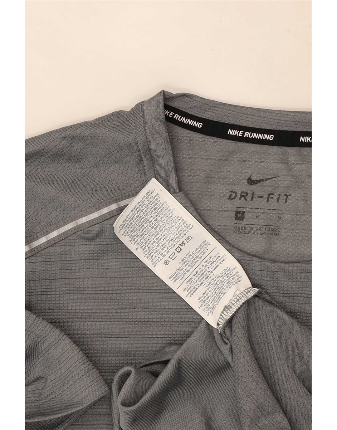Nike Mens Dri Fit T-Shirt Top Medium Grey Striped Polyester