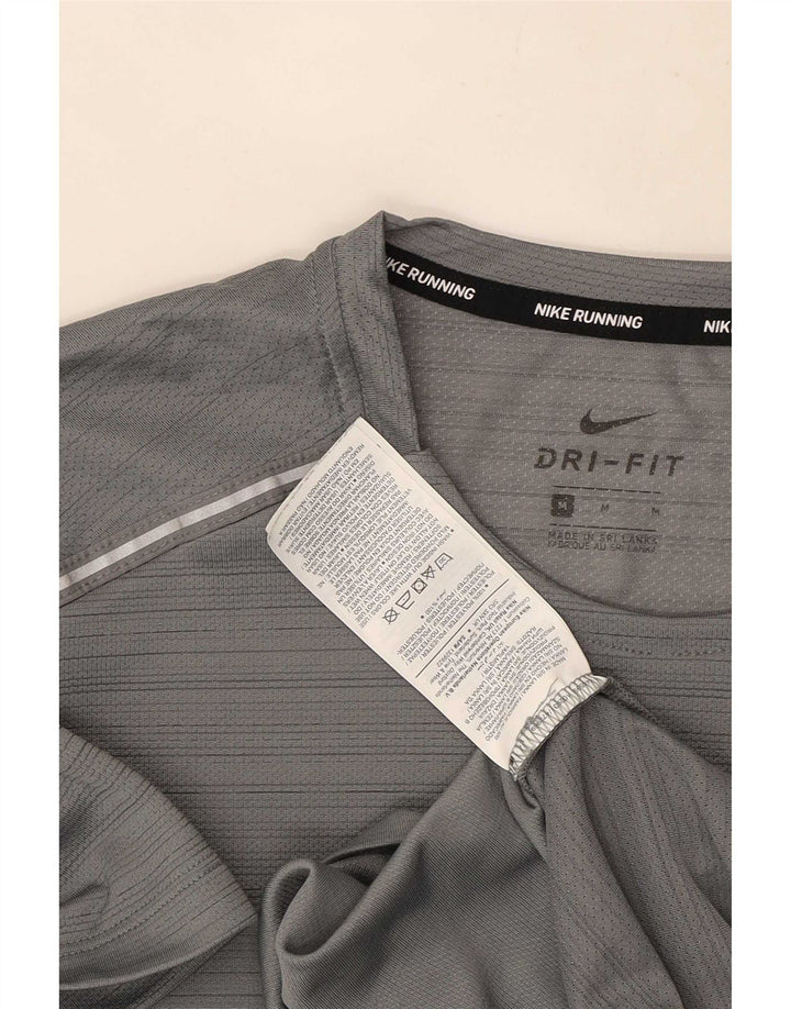 Nike Mens Dri Fit T-Shirt Top Medium Grey Striped Polyester