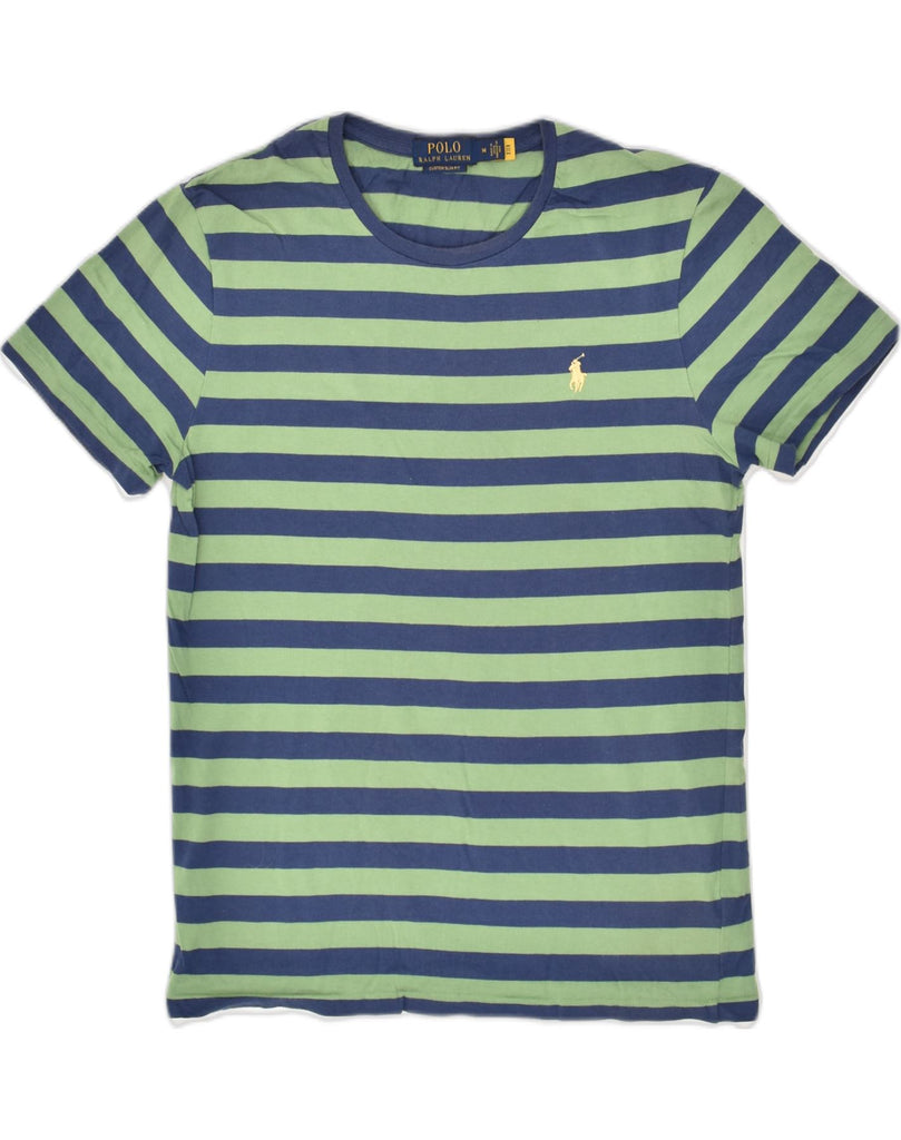 POLO RALPH LAUREN Mens Custom Slim Fit Polo Shirt Medium Green Striped | Vintage Polo Ralph Lauren | Thrift | Second-Hand Polo Ralph Lauren | Used Clothing | Messina Hembry 