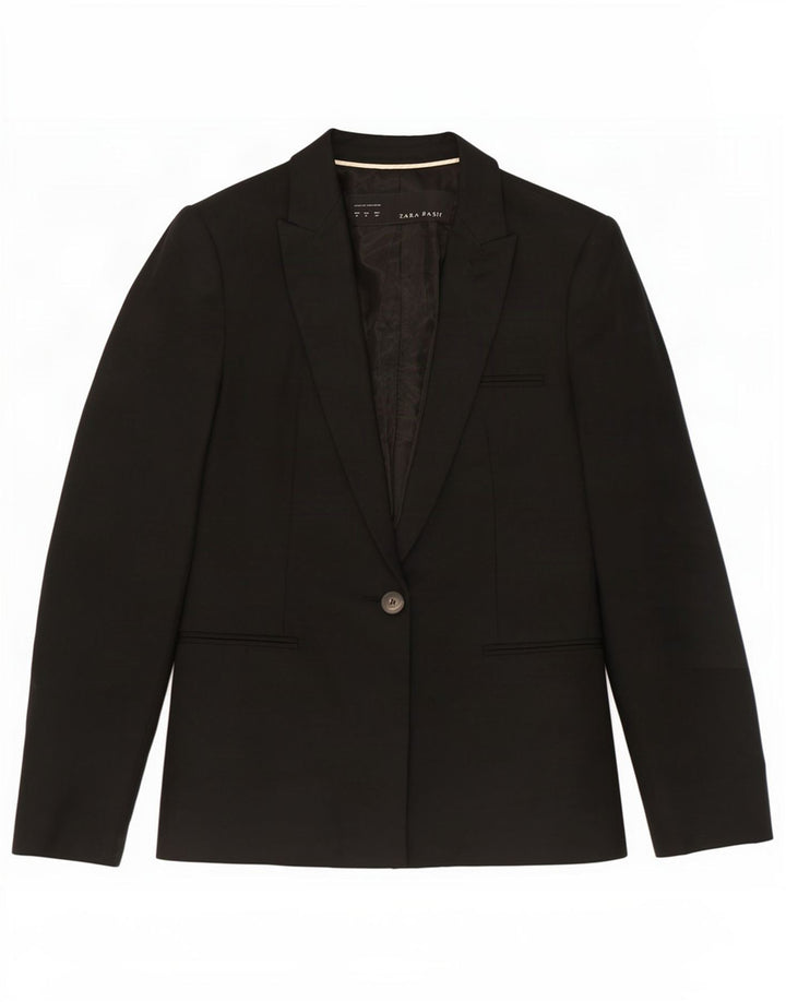 Zara Womens 1 Button Blazer Jacket UK 12 Medium Black Polyester