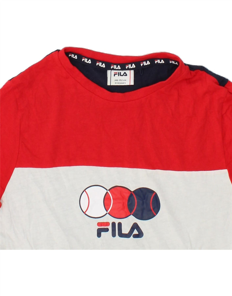 FILA Boys Graphic T-Shirt Top 11-12 Years Navy Blue Colourblock Cotton | Vintage Fila | Thrift | Second-Hand Fila | Used Clothing | Messina Hembry 